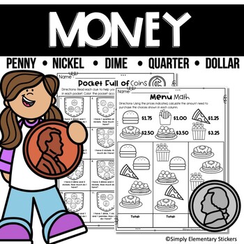 Preview of Money Counting Coins Worksheets and Posters for 2nd Graders, Coin Identification