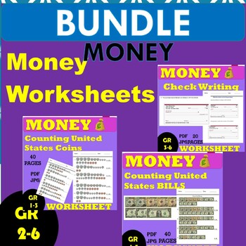 Preview of Money Worksheets -Counting Coins - Counting Bills - Writing Checks BUNDLE