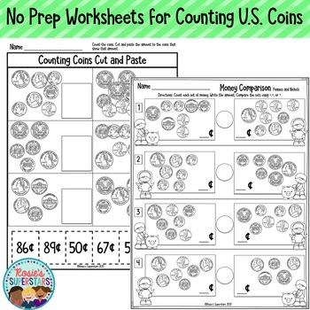 Money Worksheets ~ Counting U.S. Dollars and Coins by Rosie's Superstars