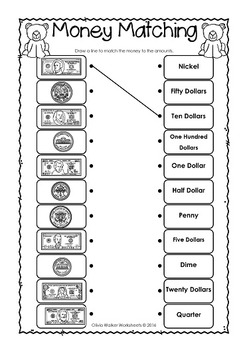 Money Worksheets / Printables / Kindergarten / Grade One USA Coins Notes