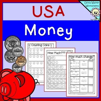 Preview of Money Worksheets / Printables / Kindergarten / Grade One USA, Counting Coins
