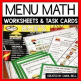 Money Worksheets and Task Card Bundle Menu Math