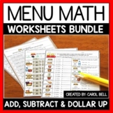 Money Worksheets and Word Problems Bundle Menu Math Add Su