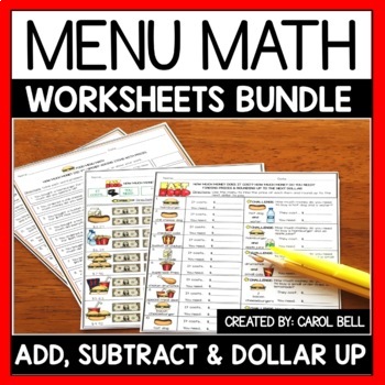 Preview of Money Worksheets and Word Problems Bundle Menu Math Add Subtract & Dollar Up