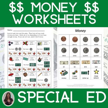 Preview of Money Identification Worksheets & Counting Money Worksheets Special Education