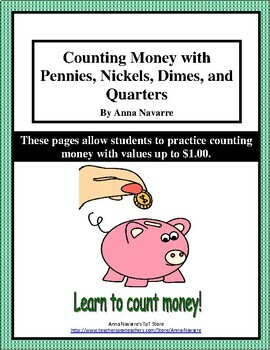 Preview of Money Worksheets w/Pennies, Nickels, Dimes & Quarters