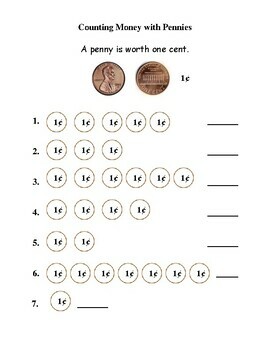 Money Worksheets w/Pennies, Nickels, Dimes & Quarters by Anna Navarre