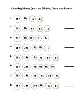 Money Worksheets w/Pennies, Nickels, Dimes & Quarters by Anna Navarre