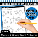 Money and Money Word Problems Worksheets Second Grade Math 2.MD.8