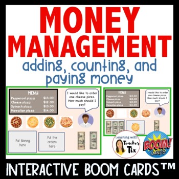 Preview of Money management Adding, counting, and paying money whole dollar Boom Cards