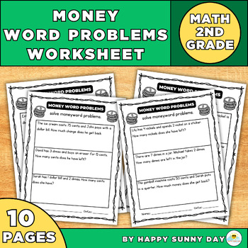 Preview of Money Word Problems Worksheets  2nd Grade Math