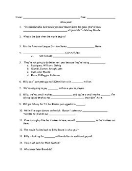 Preview of Moneyball Movie Worksheet