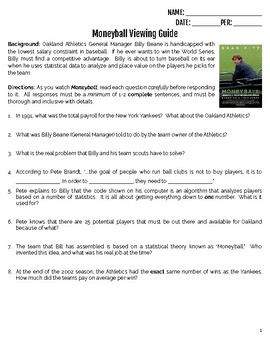 Preview of Moneyball Viewing Guide with Answer Key (PDF)