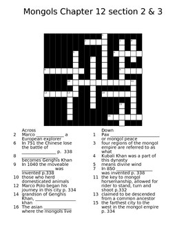 Mongol Crossword by Mac s Teaching TPT