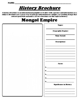 Preview of Mongol Empire "History Brochure" UDL Worksheet & WebQuest