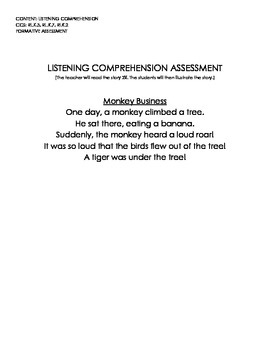 Preview of Monkey Business (Listening Comprehension Assessment w/Rubric)