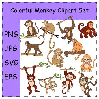 Preview of Monkey Clipart Collection. Hand-drawn Doodle Monkey Clipart | Commercial Use