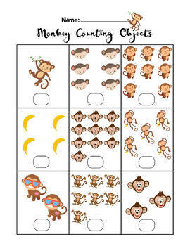 monkey counting objects 1 10 worksheets math by marvis teaching tpt