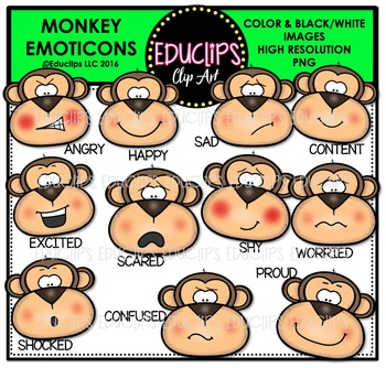 Preview of Monkey Emoticons Clip Art Bundle  {Educlips Clipart}