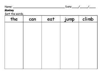 Preview of Monkey (Green Kit Lesson 16) - Sort the Words by Font Worksheet