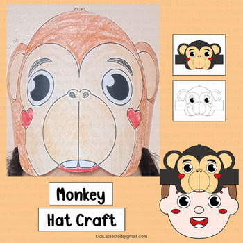 Preview of Monkey Hat Craft Safari Animals Activities Zoo Crown Headband Writing Coloring