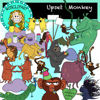 Preview of Monkey Is Grumpy Clipart (Color and B&W){MissClipArt}