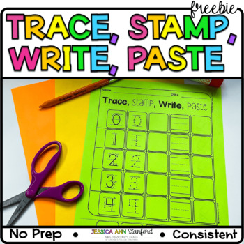 Preview of FREE Numbers 0 - 20 Handwriting Practice Sheet - Trace, Stamp, Write, Cut, Paste
