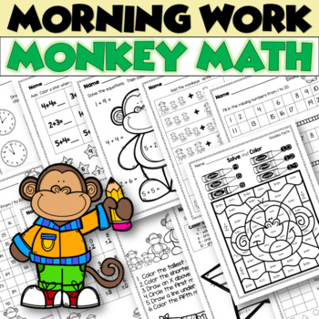 Preview of Math Morning Work Worksheets - Monkey Math Kindergarten First Grade