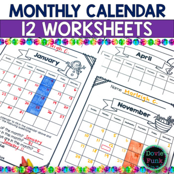 Preview of Calendar Activity Worksheets for First and Second Grade