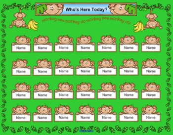 Preview of Monkey Themed SmartBoard Attendance/Check-In
