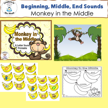 Preview of Beginning, Middle, and Ending Sounds - Monkey in the Middle - Letter M