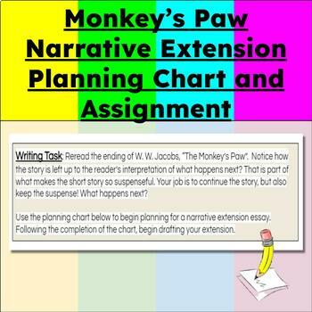 Preview of Monkey's Paw Narrative Extension Planning Chart & Writing Assignment 