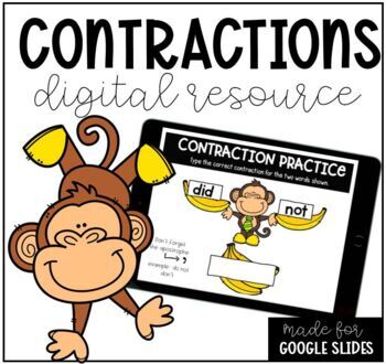 Preview of Monkeying Around with Contractions Practice Google Slides / Google Classroom