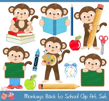 Preview of Monkeys Back to School Clipart Set