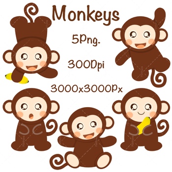 Preview of Monkeys Clipart Set, Cute monkeys png, monkey png, baby, safari, jungle