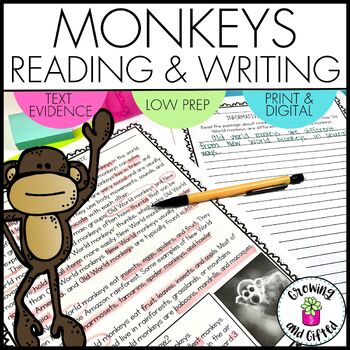 Preview of Monkeys Informative Writing Prompt and Reading Passage with Text Evidence FREE