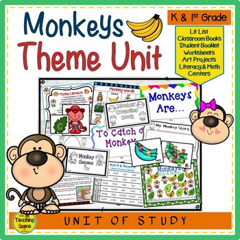 Preview of Monkeys Themed Unit:  Literacy & Math Centers & Activities
