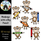 Monkeys with a Big Pencil Clip Art