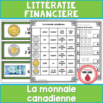 Preview of Monnaie canadienne Littératie financière FRENCH financial literacy Grade 1-3
