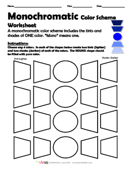 monochromatic color scheme worksheet by create art with me michelle east