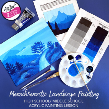Preview of Monochromatic Landscape Painting Lesson Bundle