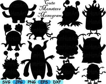 Download Monogram Cute Monsters Clip Art Svg Silhouettes Animals Halloween Space 161s