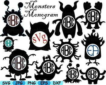 Download Monogram Cute Monsters Clip Art Svg Silhouettes Animals Halloween Space 162s