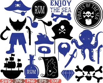 Preview of Monogram Silhouettes Pirate's Pirate Props Clip art blue ship map love 188s