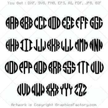 Preview of Monogram font clip art files for initials