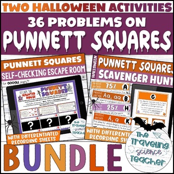 Preview of Monohybrid Punnett Squares Activities | Genetics Problems BUNDLE for Halloween