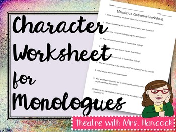 Preview of Monologue Character Worksheet