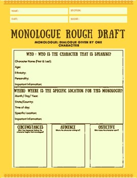 Preview of Monologue Writing Worksheet for the Theatre Classroom