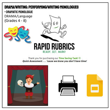 Preview of Monologue Writing and Performance - Drama - Time Saving Task - Rapid Rubrics