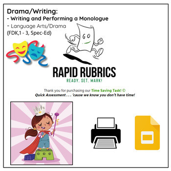 Preview of Monologue Writing and Performing - Drama - Time Saving Task - Rapid Rubrics
